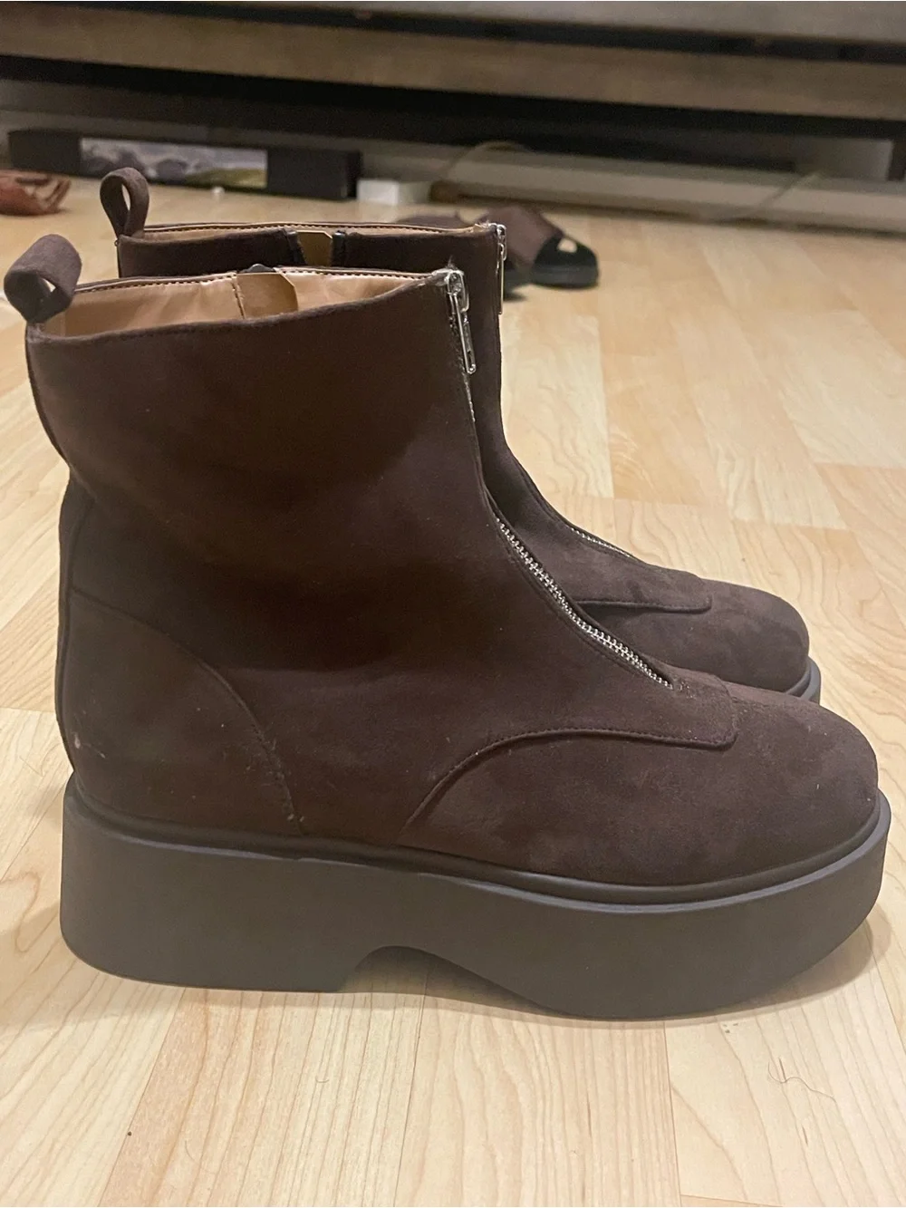 Women's Brown Suede Platform Zip Ankle Boots